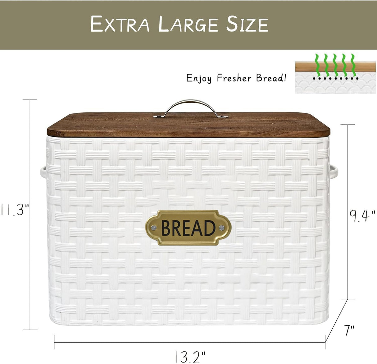 EMAX HOME Extra Large Space Saving Farmhouse Bread Box With Wood Lid - Vertical Breadbox Bread Storage Bin Holder for Kitchen Countertop, White EMAX HOME