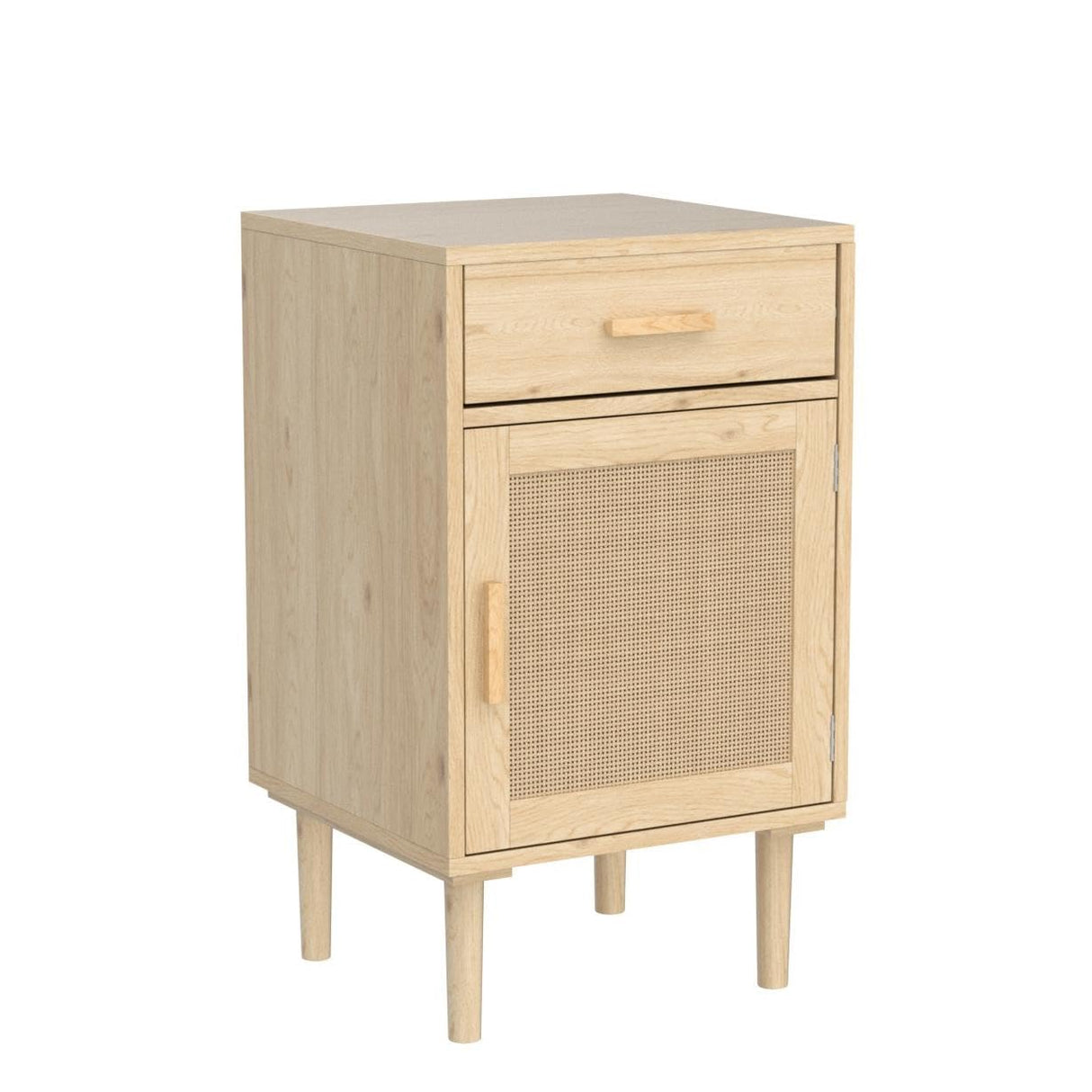 Finnhomy Tall Nightstands Set of 2, Night Stand, Bedside Table Set of 2 with Drawer and Shelf, Hand Made Rattan Decorated Doors, Nightstands with Storage for Bedroom, Natural, 2 Pack Finnhomy