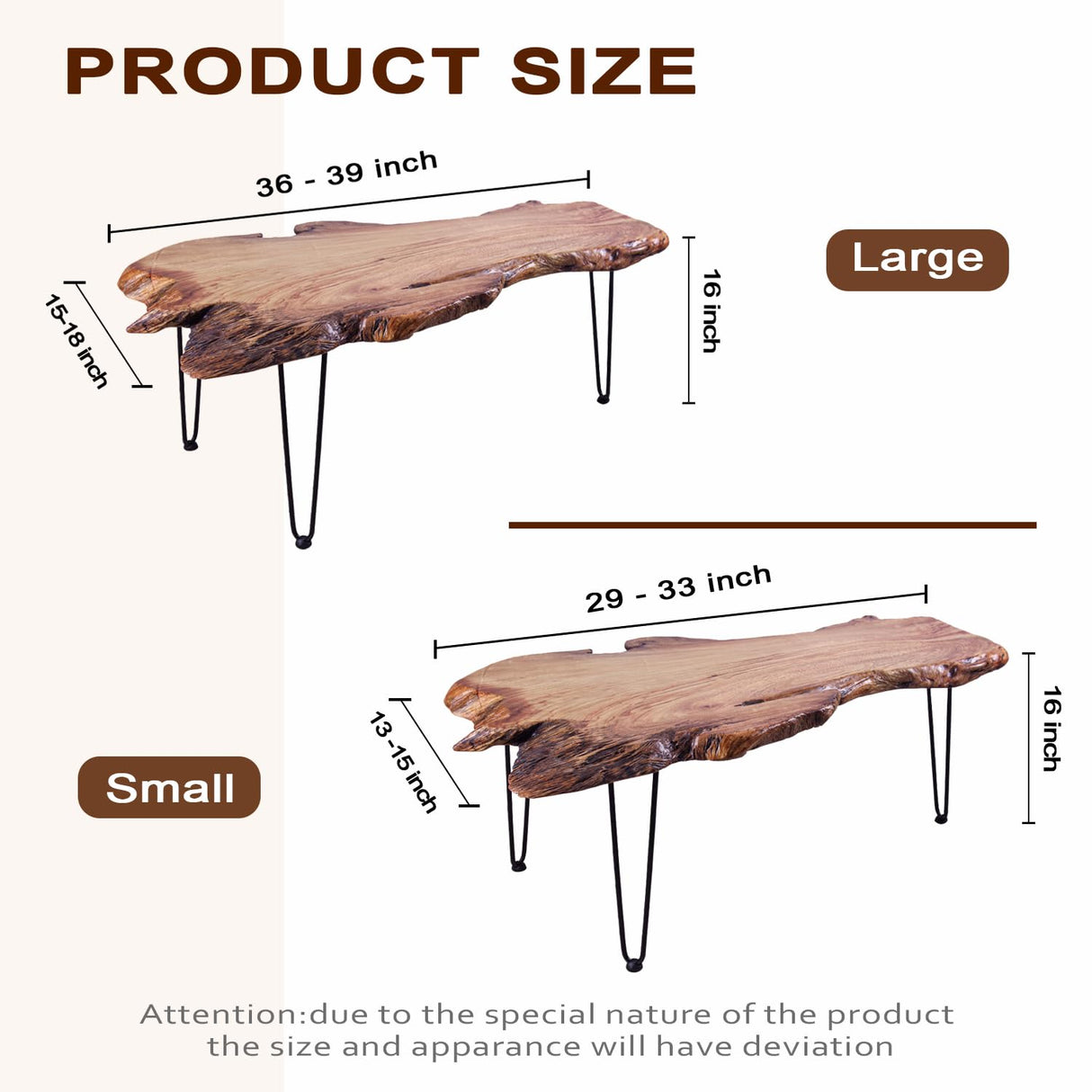 TRFCDSHH Natural Wood Coffee Table,Unique Live Edge Coffee Table for Living Room TRFCDSHH