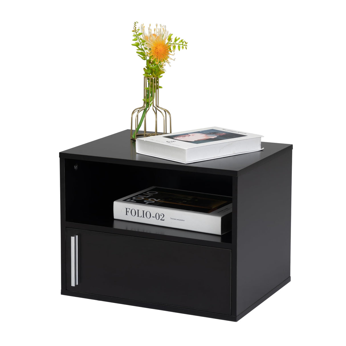 JAXPETY Wall Floating Nightstand Set of 2 Modern Side Table Wall Mounted Shelf with Cabinet Storage for Living Room, Bedroom, Dorm, Black JAXPETY