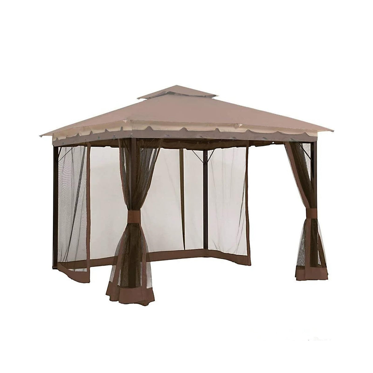 Gazebo Universal Replacement Mosquito Netting,10' x 12' Outdoor Canopy Net Screen 4-Panel Sidewall Curtain, with Zippers,Excluding Gazebo (Brown) Hisecome