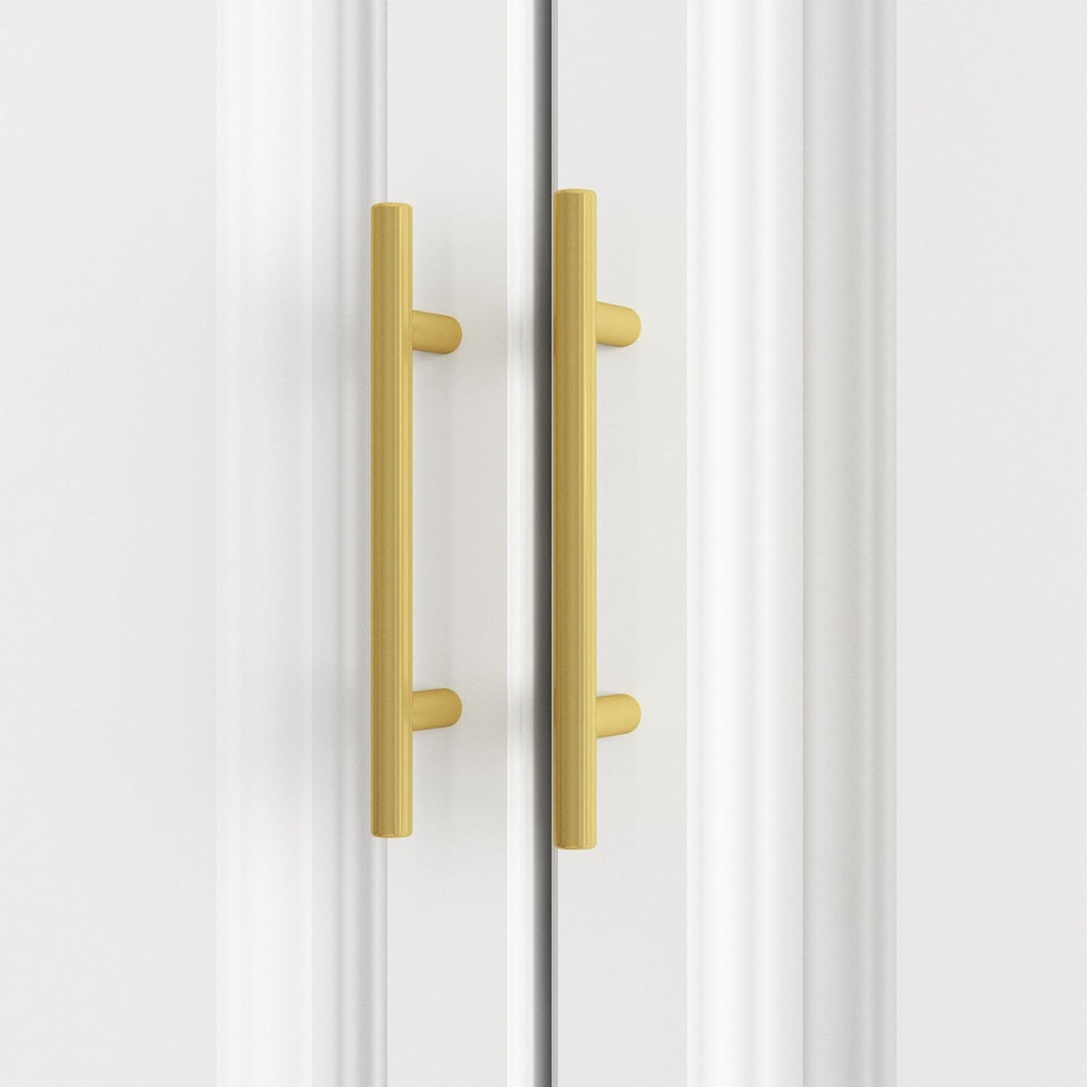 MOUMON 4 Door Wardrobe Closet with 4 Drawers & Shelves, Armoire Wardrobe Closet with Hanging Rod, Top Cube Storage, Closet for Bedroom White and Gold (63”W x 20.6”D x 93.9”H) MOUMON