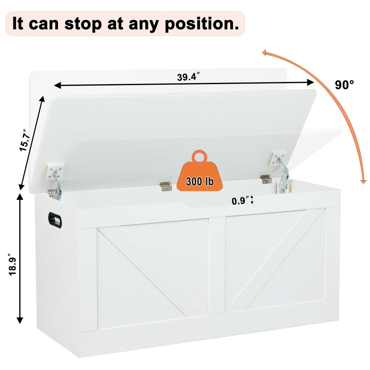 Timberer 39.4" Storage Chest, Wooden Storage Bench, Large Storage Trunk with 2 Safety Hinges, Entryway Shoes Bench for Living Room, Bedroom, White Timberer