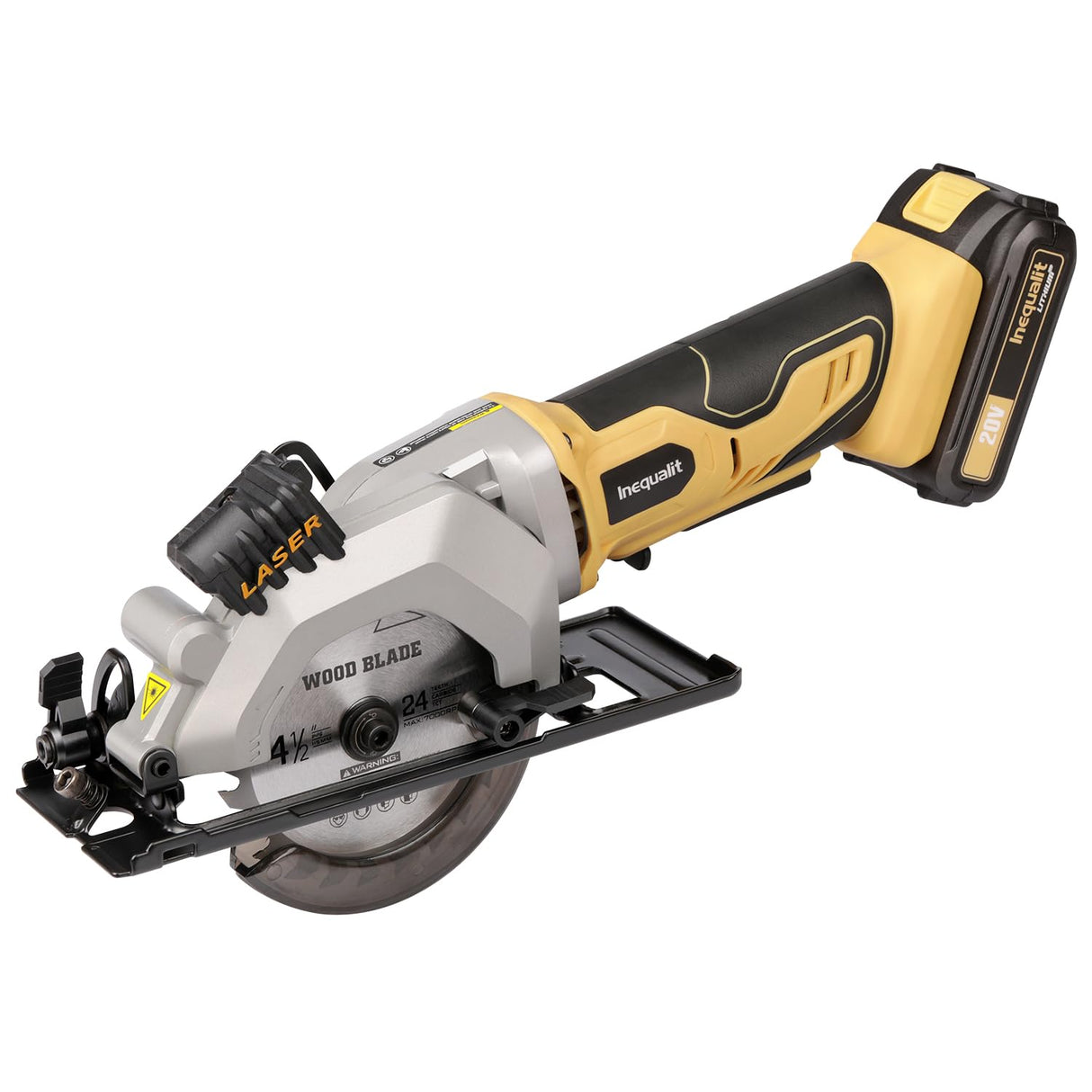 Inequalit 4-1/2 Inch Mini Circular Saw, 3400 RPM Cordless Circular Saw with Laser Guide, Rip Guides, 2 Blades (24T Wood + 60T Metal), Max Cutting Depth 1-11/16" (90°), 1-1/8" (45°)" Inequalit