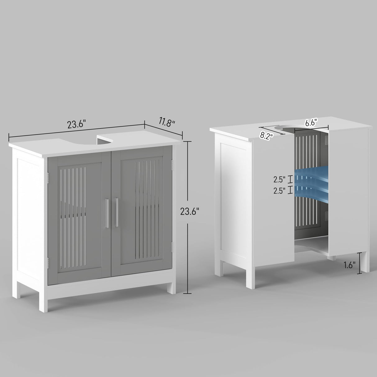 kleankin Modern Under Sink Cabinet with 2 Doors, Pedestal Under Sink Bathroom Cupboard, Bathroom Vanity Cabinet with Adjustable Shelves, Gray and White kleankin