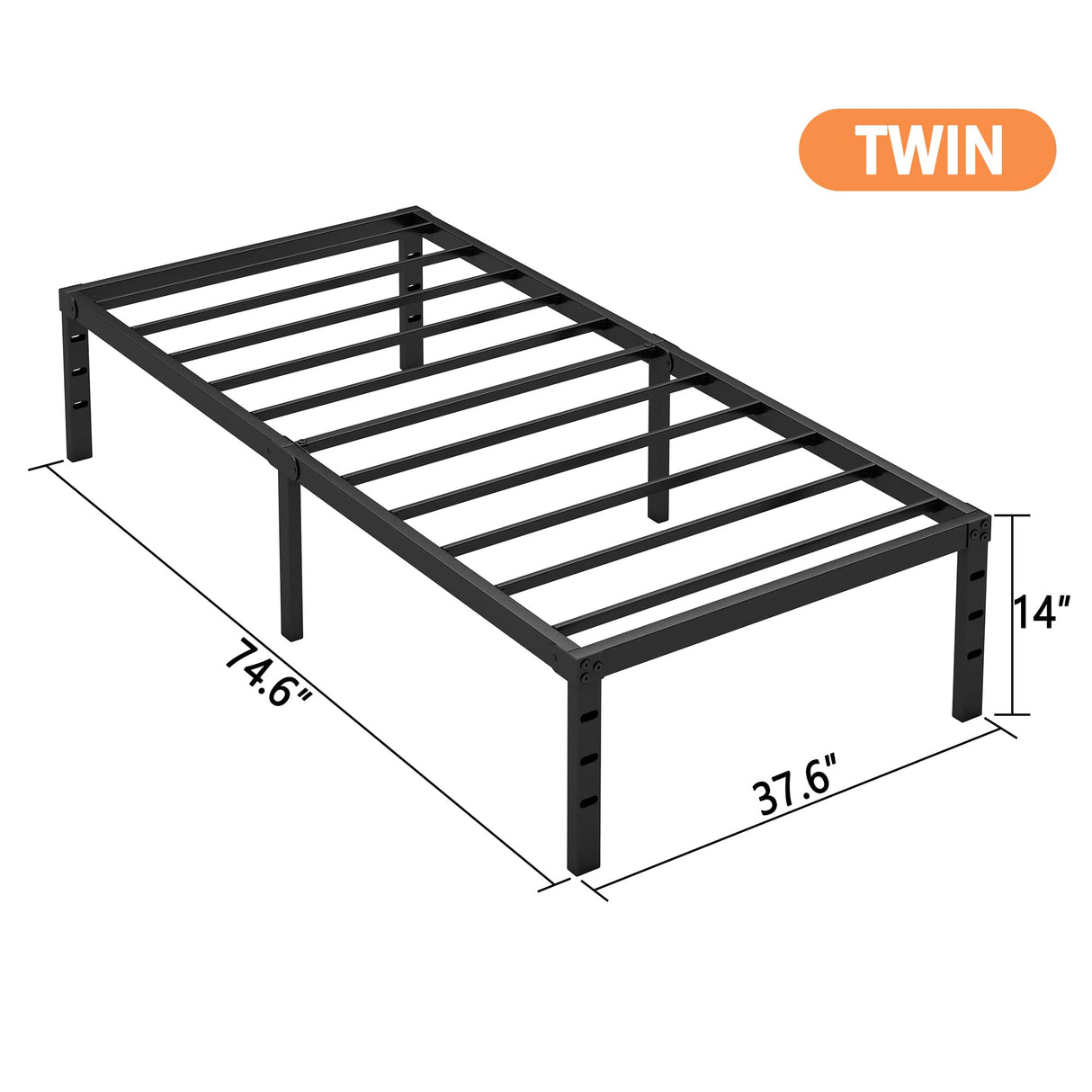 Hafenpo 14 Inch Twin Bed Frame - Sturdy Metal Platform Twin Size, No Box Spring Needed, Heavy Duty, Easy Assembly, Strong Bearing Capacity, Under Bed Storage, Black Hafenpo