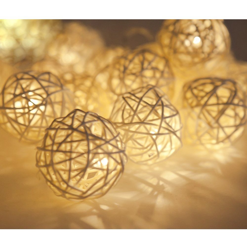 EONLYX Solar Rattan Ball String Lights, 30LED 20ft Rattan Ball Fairy Lights Waterproof Rattan Ball Garden Lights for Landscape Patio Christmas Party Wedding Decoration (Warm White) EONLYX