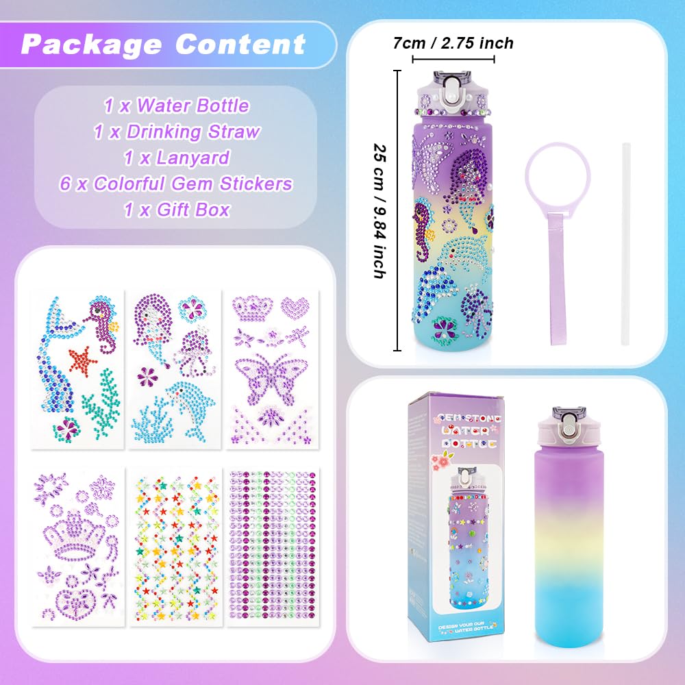 Decorate Your Own Water Bottle Kits for Girls, Gifts for Girls Age 4-12, Girl Water Bottle Fun Art Kits with Glitter Gems Stickers Arts and Crafts for Kids 4-6 DIY Water Bottle for Girl Birthday Gifts iRFKCIOW