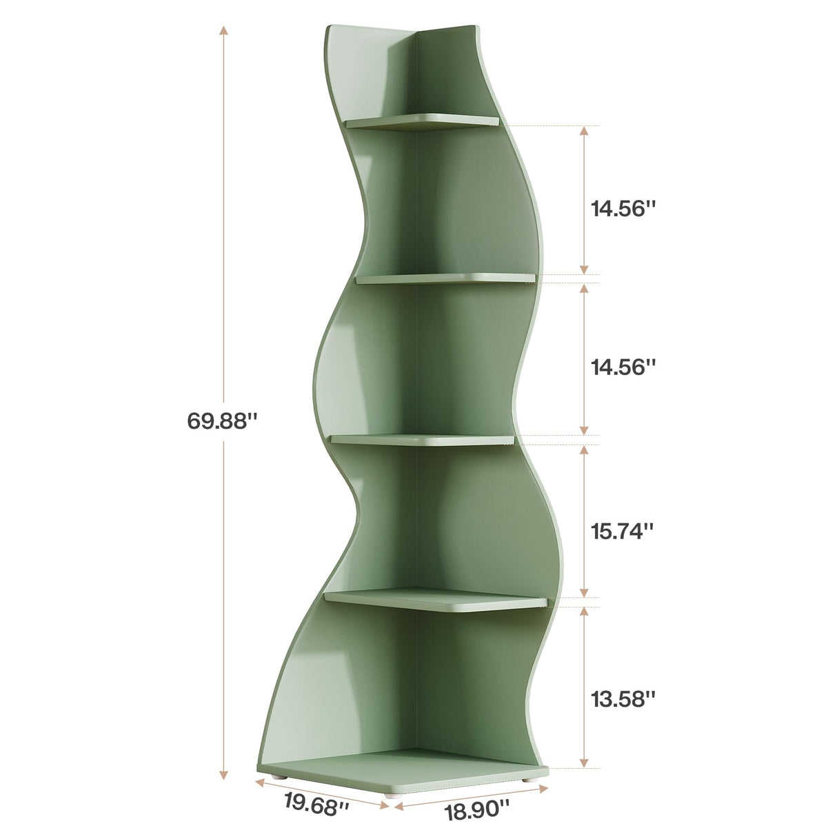 Tribesigns Wavy Corner Shelf, Modern 5-Tier Bookshelf Bookcase with Curvy Shape, Unique Plant Stand Display Rack for Living Room Small Space (Green) Tribesigns