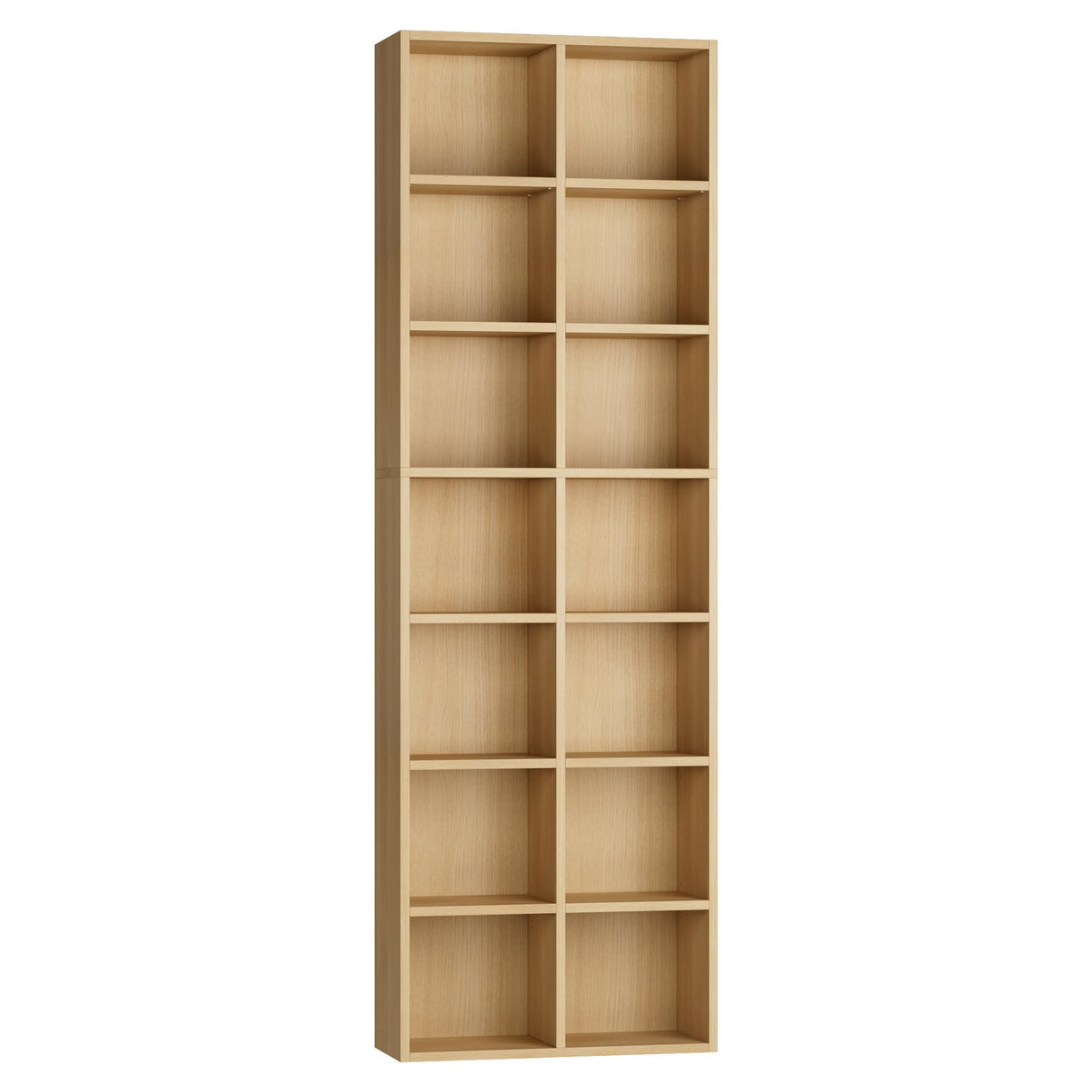 FOTOSOK 71’’ Narrow Bookshelf and Bookcase, Wooden Shelf 7 Tier Media Storage Tower Rack, CD DVD Storage Tower Rack with Adjustable Shelves,Double Wide Slim Bookshelf Cube Storage Organizer, Natural FOTOSOK