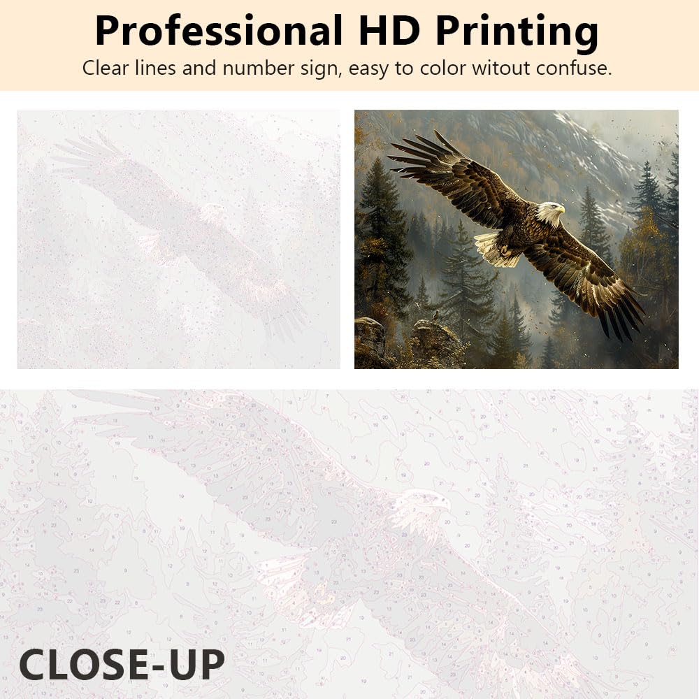 Paint by Number for Adult, Majestic Bald Eagle Paint by Numbers, Autumn Forest Adult Paint by Numbers Kits on Canvas with 3 Paintbrushes and Acrylic Pigment, 16X20 Inch Frameless TUMOVO