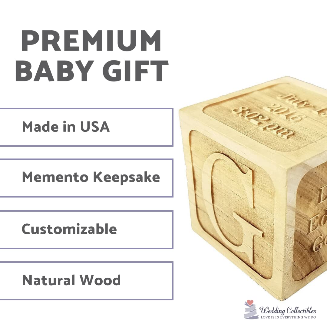 Custom Engraved Big Wood Baby Birth Block (2”) Personalized Gift for Your Baby - New Baby Gifts, Newborn Gifts, Birth Announcement Wedding Collectibles