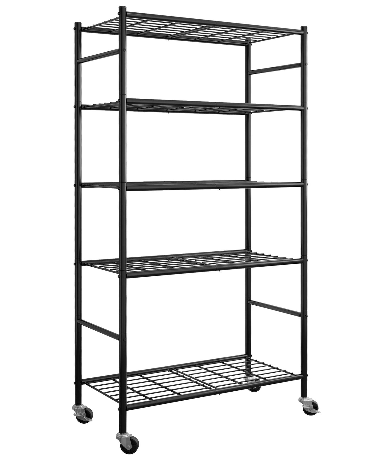 Sakugi Storage Shelves Organizer - 5 Tier Metal Shelf Organizer with Metal Wheels and Adjustable Leveling Feet, Heavy Duty Garage Shelving for Kitchen, Pantry and Closet, 33.1"x12.6"x73.5", Black Sakugi