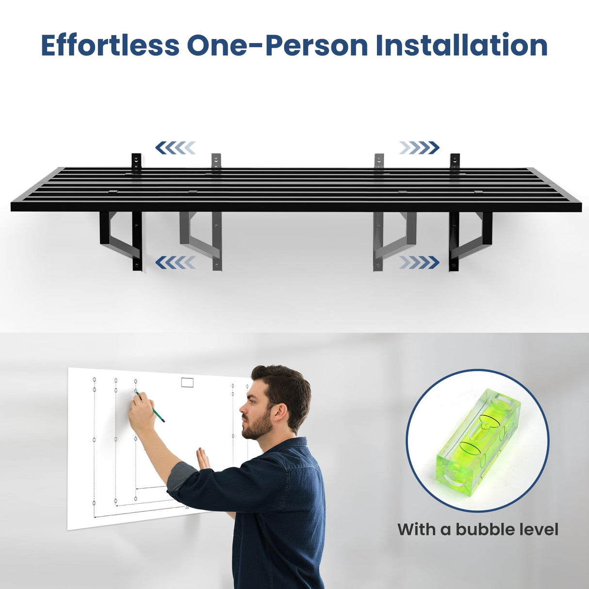 TimberAura 1-Pack Garage Wall Shelves, 2' x 4' Heavy Duty Wall Mounted Storage Rack with 3 Hooks, 250 lbs Capacity, Steel Garage Organization Shelving for Tools, Bins, and Power Equipment TimberAura