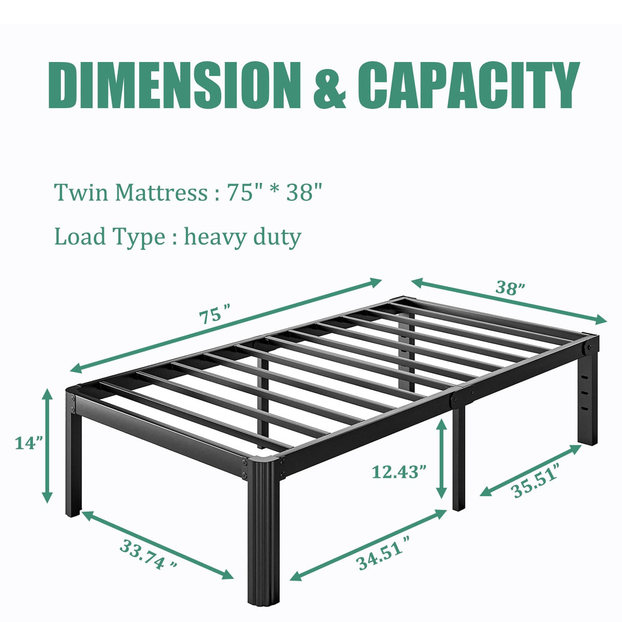 LAKKURI 14 Inch High Twin Bed Frame No Box Spring Needed, Platform Metal Bed Frame Twin, Heavy Duty, Noise Free, Easy Assembly, Black LAKKURI