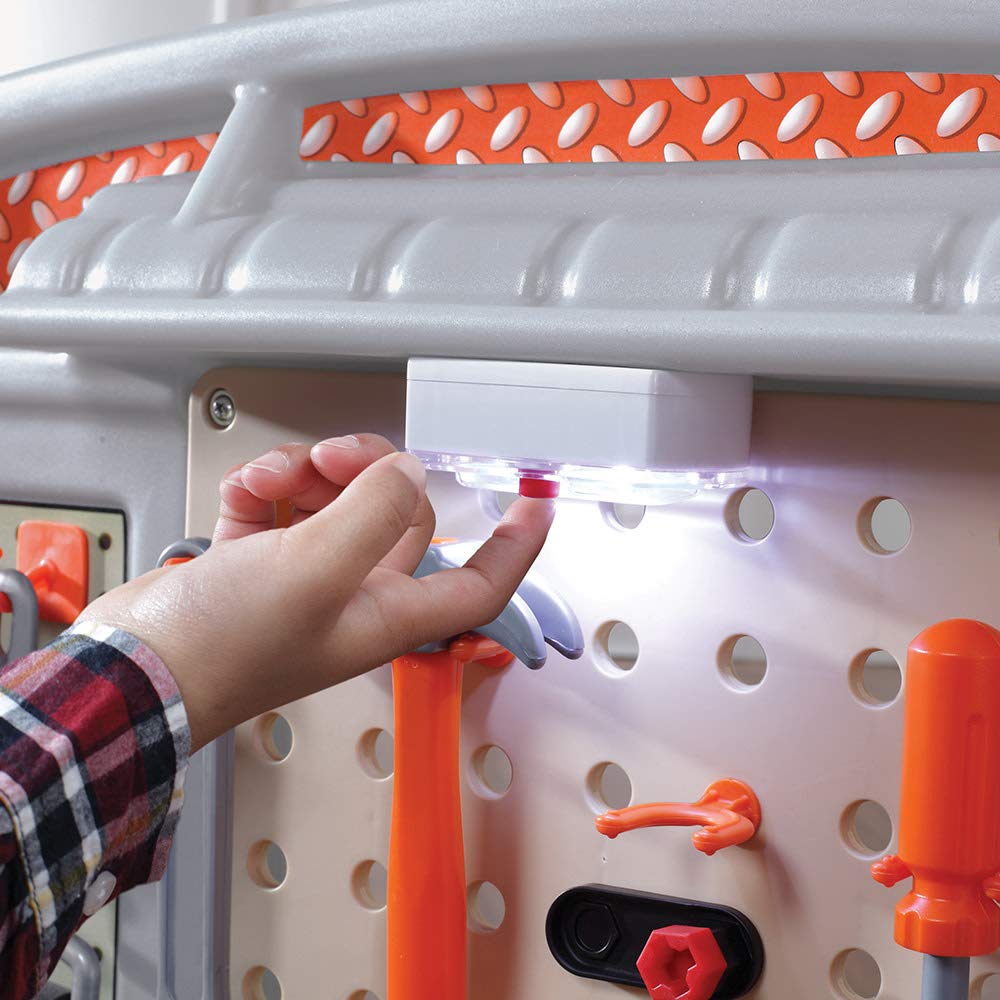 Step2 Big Builders Pro Kids Workbench, Indoor/Outdoor Tool Bench for Children, Interactive Play with Sounds, Made of Durable Plastic, Includes 45 Piece Toy Accessories, For Toddlers 3+ Years Old Step2