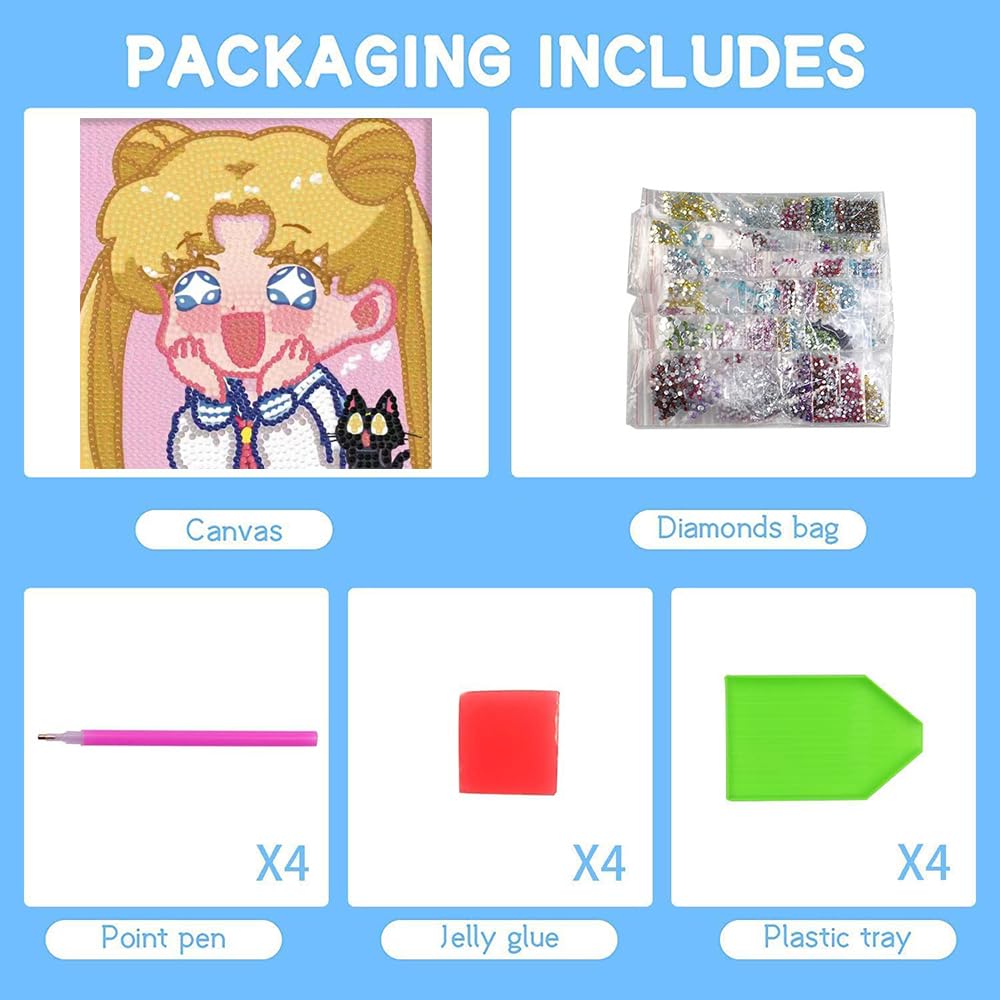 PERFECTSIGHT Cute 5D Diamond Art Kits with Wooden Frame, Kawaii DIY Painting Art for Adults Teen, Diamond Arts and Crafts Sets, Big Gem Full Drill Diamond Dots for Women Beginners (Moon) PERFECTSIGHT