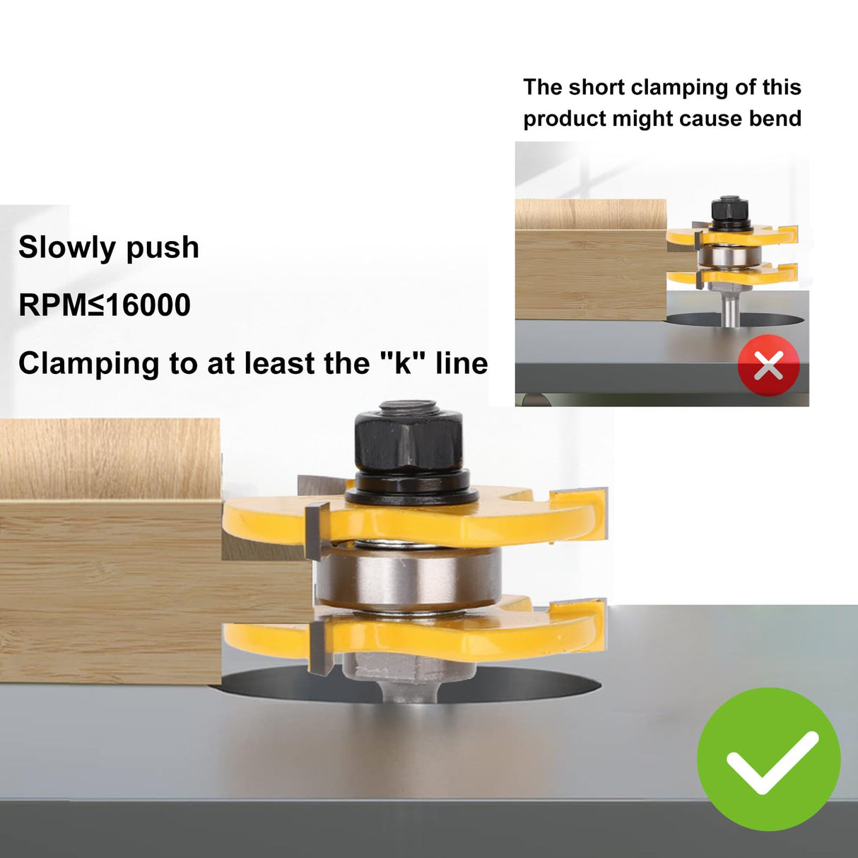 Yougfin 2PCS Tongue and Groove Set , 1/4" Shank Router Bit Set for Making Raised Panel Cabinet Door, 3 Teeth Adjustable T Shape Wood Milling Cutter Yougfin