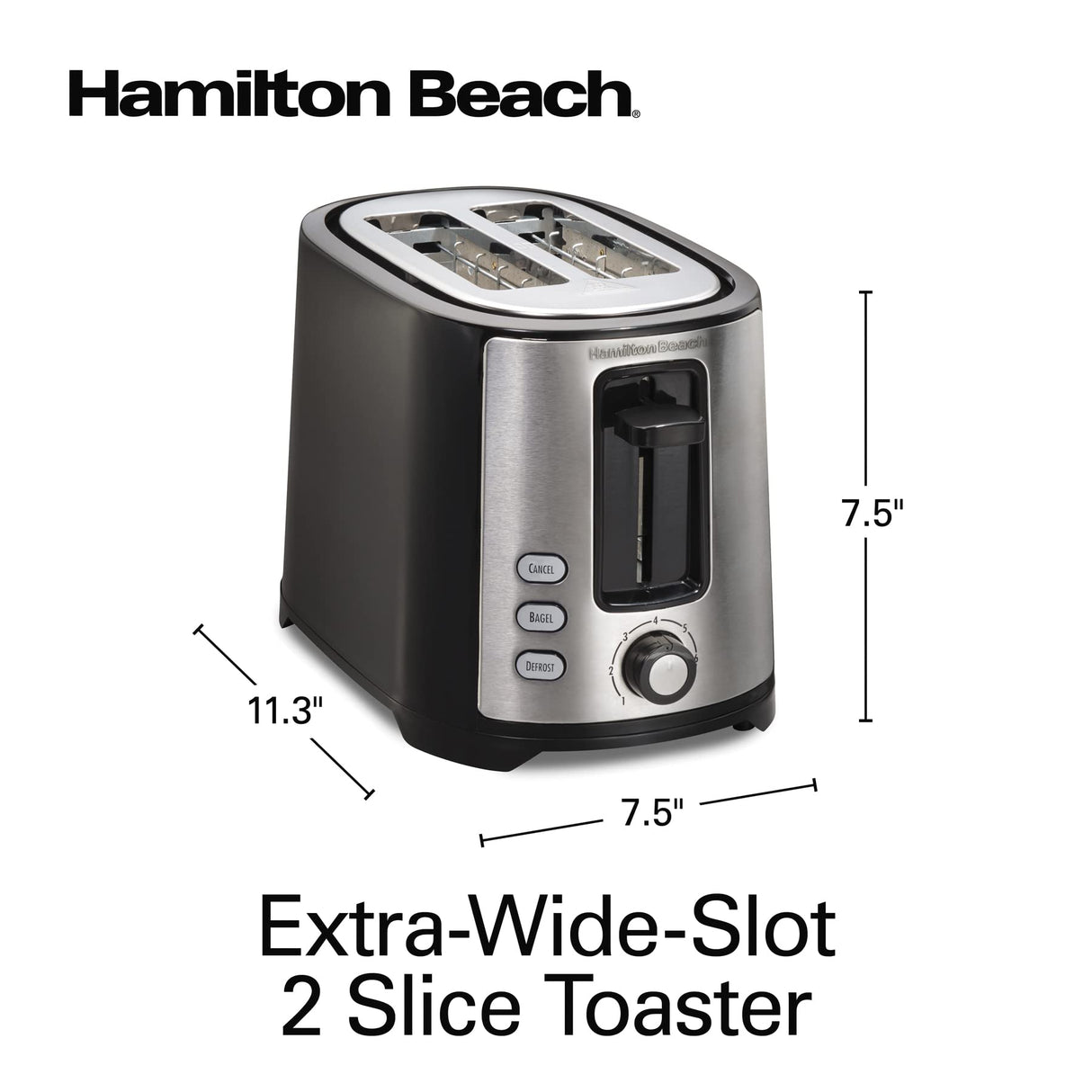 Hamilton Beach 2 Slice Extra Wide Slot Toaster with Bagel & Defrost Settings, Shade Selector, Toast Boost, Auto Shutoff, Black & Stainless Steel (22633) Hamilton Beach