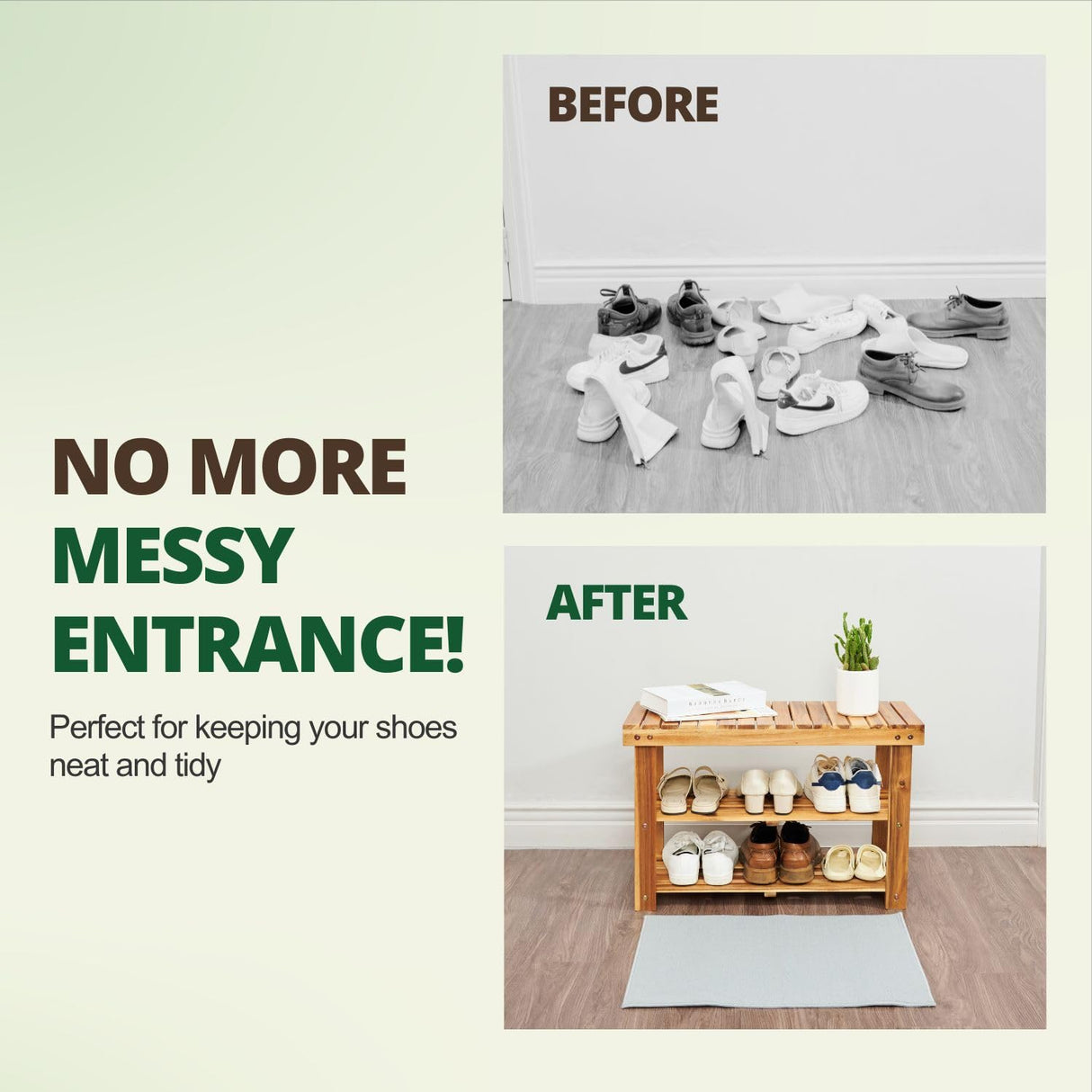 BEEFURNI Wooden Shoe Rack Bench, 3-Tier Sturdy Shoe Organizer, Acacia Wood Shoe Shelf, 300 LBS Load Capacity, Perfect for Closet Entryway Bathroom Bedroom, 1-year Manufacturer Warranty, Natural Acacia BEEFURNI