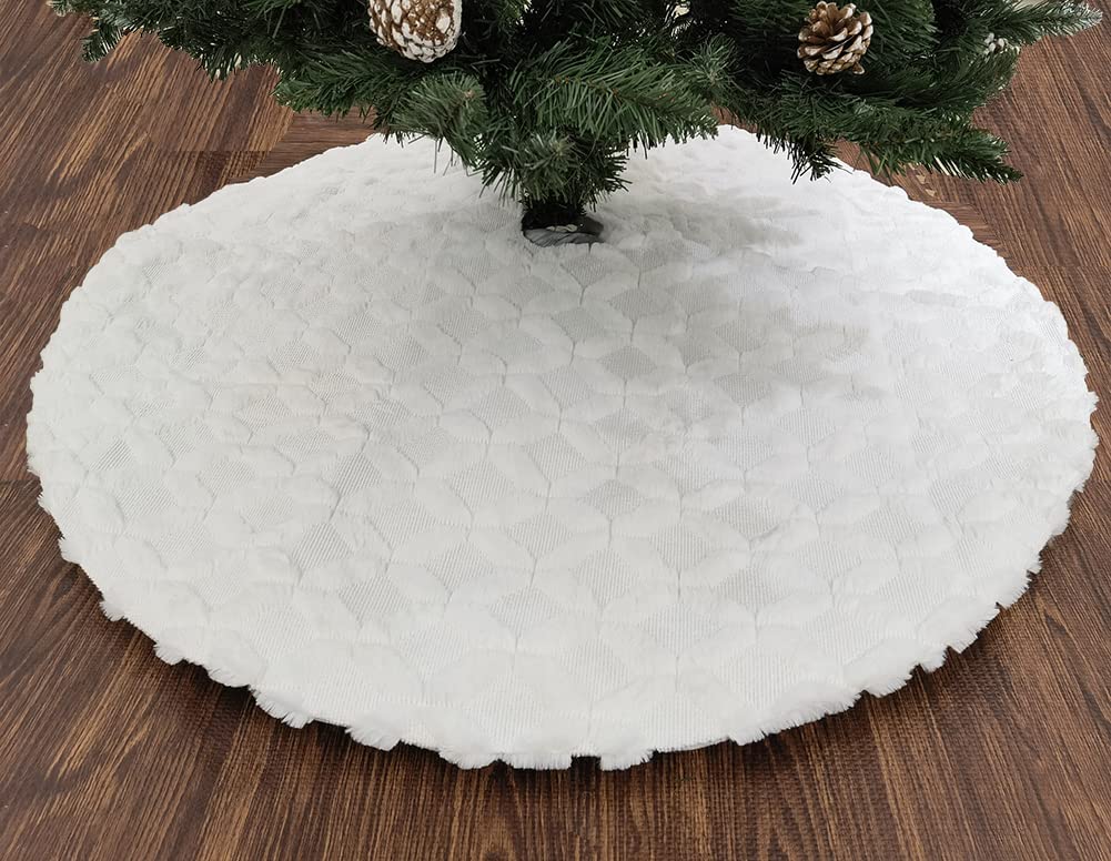AISENO 48 Inch Christmas Tree Skirt Faux Fur with Cable Knit Knitted Thick Decoration for Merry Christmas Decorations AISENO