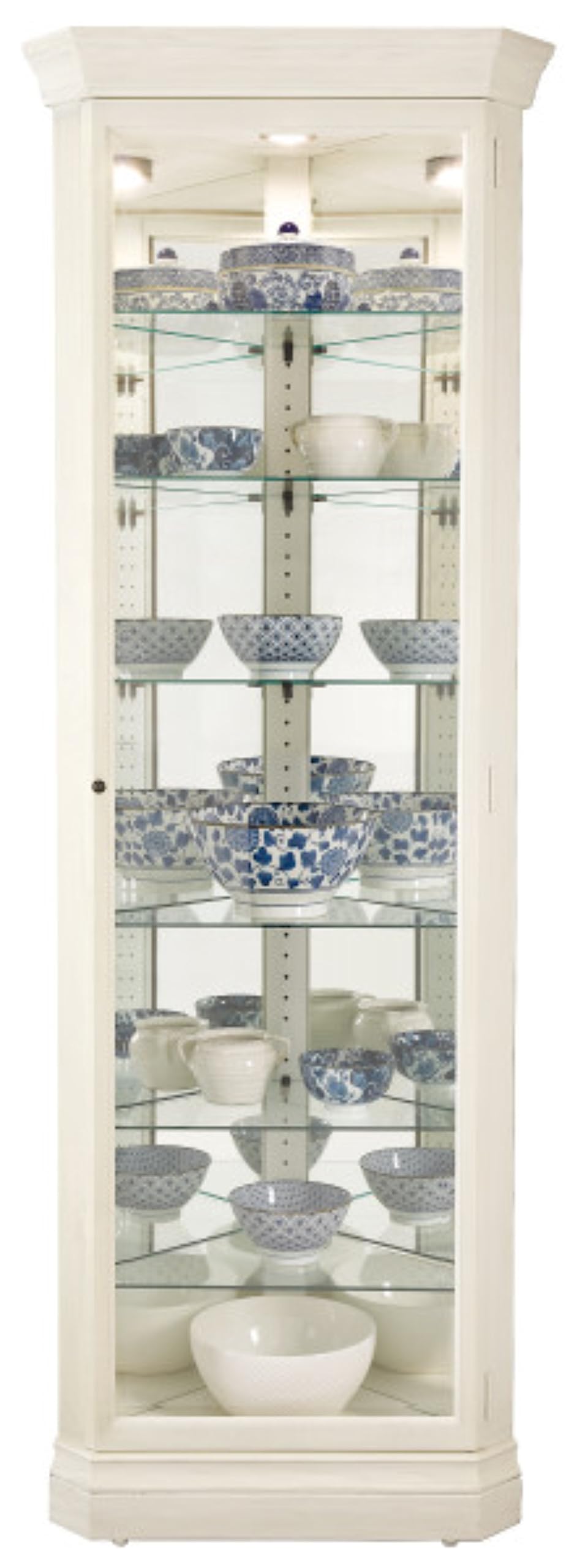 Howard Miller Delia II Curio Cabinet - Locking Slide Door Metal Shelf Clips with Illuminated Linen Finish Cabinets for Collectibles, Trophies Home Decor, Living Room & Dining Area Howard Miller