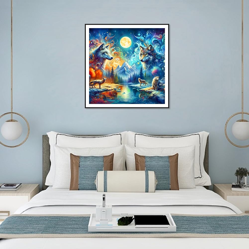 FHBUBPUP 5D Diamond Painting Kits for Adults, Wolf Diamond Art Kits for Beginners, DIY Full Drill Round Diamond Dot Gem Art, Craft Gift Suitable for Home Wall Decoration 12×12Inch FHBUBPUP