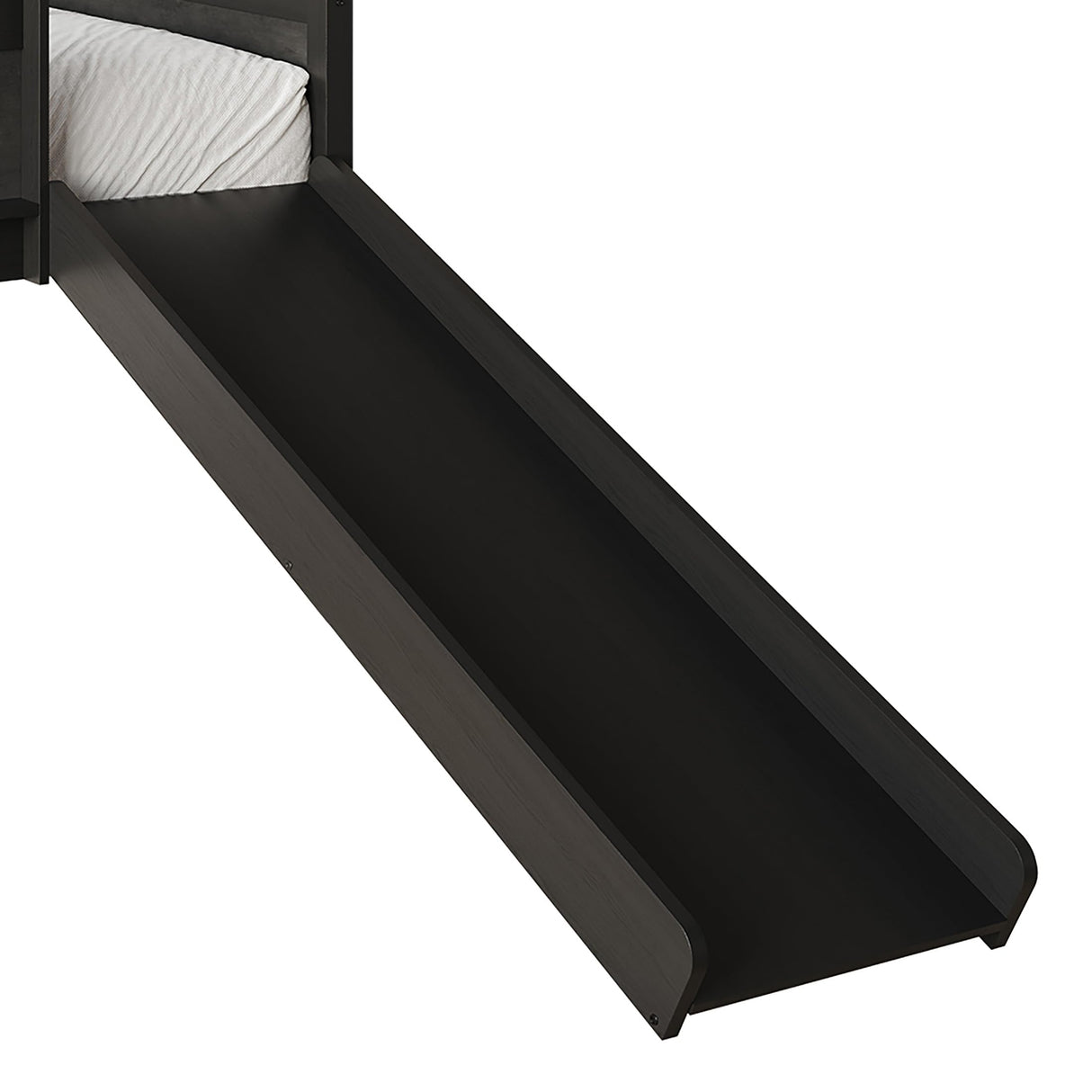 CHALETPOSH Low Loft Bed with Slide, Climbing Ladder, Chalkboard, Wood Twin Loft Bed Frame with Guardrail for Kids Toddler Boys Girls, Black CHALETPOSH