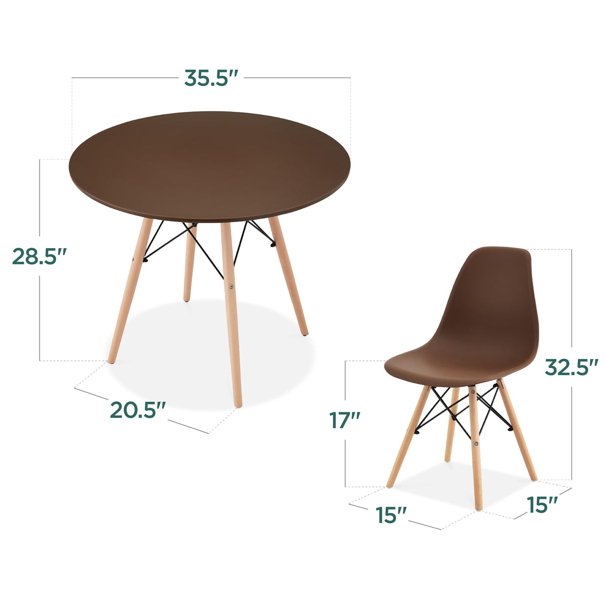 Best Choice Products 5-Piece Dining Set, Compact Mid-Century Modern Table & Chair Set for Home, Apartment w/ 4 Chairs, Plastic Seats, Wooden Legs, Metal Frame - Brown/Oak Best Choice Products