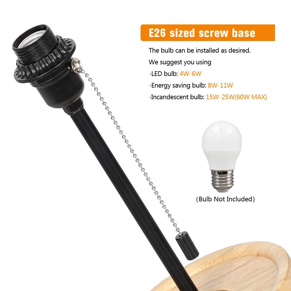 Modern Table Lamp, Nightstand Desk Lamp, Bedside Lamp With Wood Base And Linen Shade For Living Room, Bedroom, Office, College Dorm CADUKE