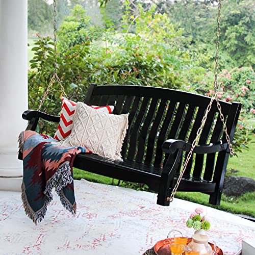 Bonn Mahogany Wood Black Porch Swing Cambridge Casual
