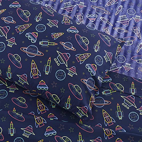 1500 Supreme Kids Bed Sheet Collection - Fun Colorful and Comfortable Boys and Girls Toddler Sheet Sets - Deep Pocket Wrinkle Free Soft and Cozy Bedding - Twin XL, Neon Spaceships Sweet Home Collection