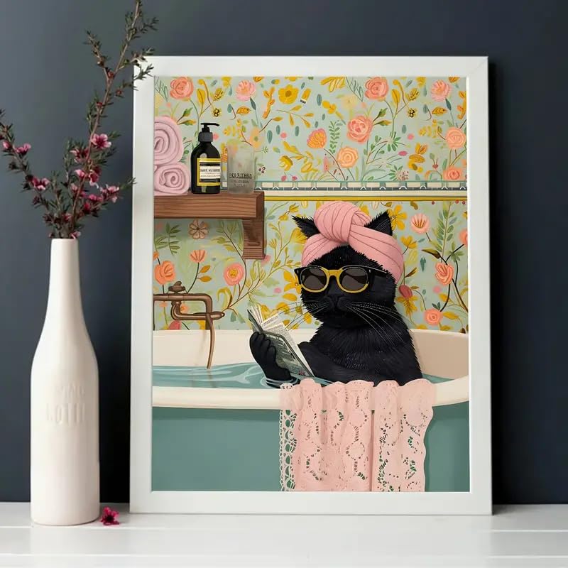 Black Cat Adult Paint by Number,Funny Bathing Cat Adults' Paint-by-Number Kits,DIY Acrylic Paint Kit for Adults Beginners Unframed,Easy Paint by Numbers Canvas for Decor 16x20inch Canrichshop