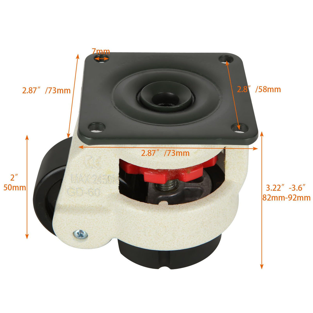 Acrux7 Retractable Leveling Casters Set of 4 Heavy Duty GD-60F, Workbench Caster with Rubber Leveling Feet, 360 Degree Swivel Industrial Plate Caster Wheel for Machine, Equipment Acrux7