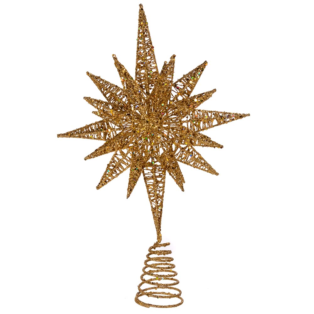 Kurt Adler Un-Lit Gold Glitter Wire 3D Star Treetop, 16.5-inch Length, Gold-Tone, Metal, Holiday Decor Kurt S. Adler