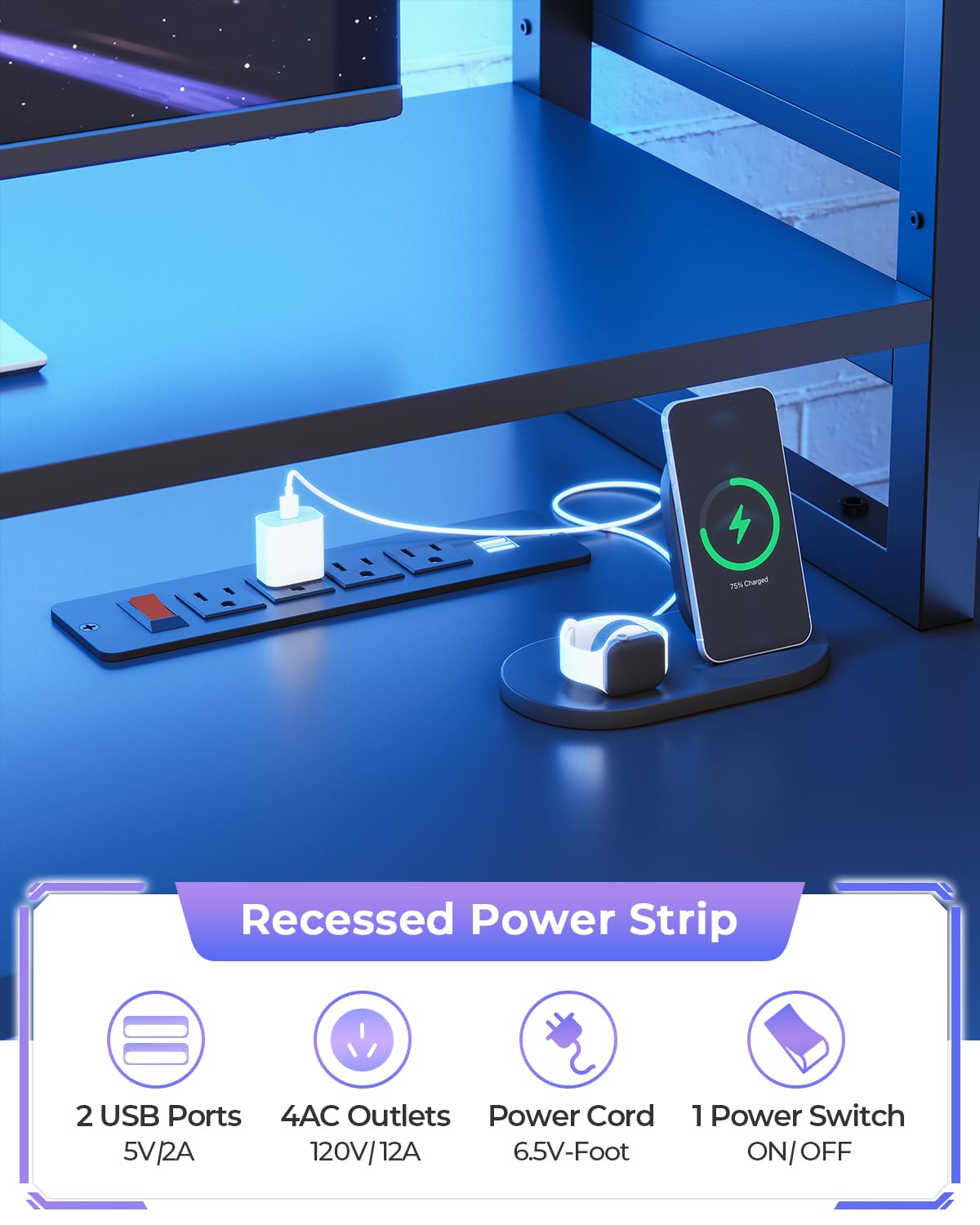 SEDETA Gaming Desk 74.8'' with LED Lights, Hutch and Storage Shelves, Computer Desk with Monitor Stand, Large PC Gamer Desk Workstation, Ergonomic Gaming Table for Bedroom, Living Room, Black SEDETA