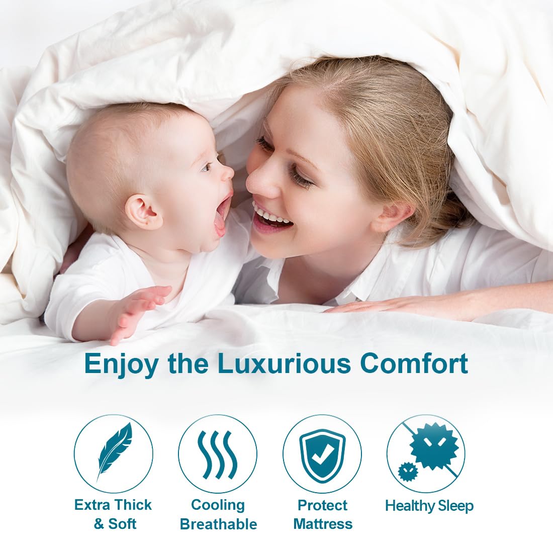 CHOKIT Queen Mattress Topper, Extra Thick Pillow Top Mattress Pad for Back Pain Relief, Cooling Bed Topper Mattress Cover with 8-21 Inch Deep Pocket CHOKIT