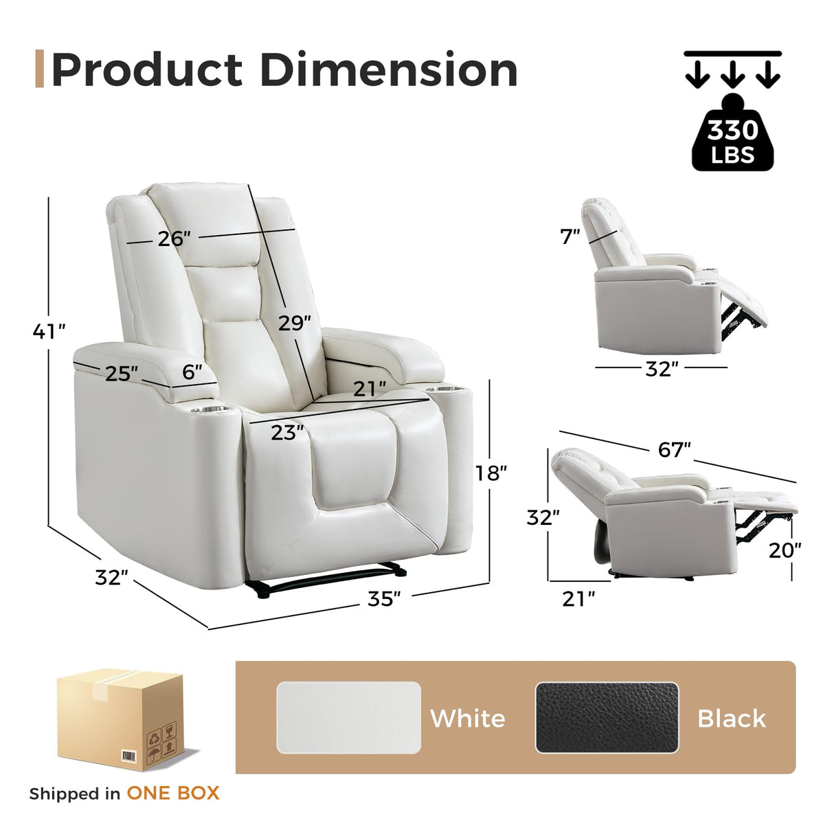 ANJ White Power Recliner Chair Set of 2, Electric Home Theater Seating Soft Leather Reclining Chairs for Movie Room Overstuffed Recliners with Hidden Arm Storage, Cup Holders and USB Ports ANJ