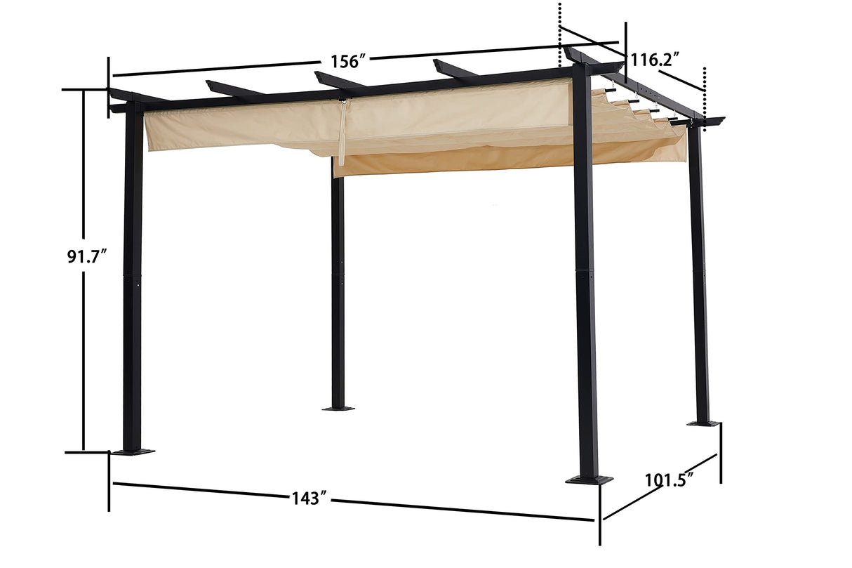 Luckyberry 10' X 13' Outdoor Retractable Pergola with Sun Shade Canopy Patio Metal Shelter for Garden Porch Beach Pavilion Grill Gazebo Modern Yard Grape Trellis Pergola, Beige LUCKYBERRY