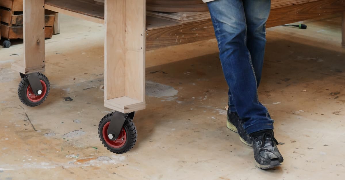 POWERTEC 6 Inch Caster Wheels, Heavy Duty Fixed Plate Casters with Rubber Knobby Tread for Workbench, Dolly, Cart, Trolley, Wagon and Chicken Coop, Large Rubber Castor Wheels, 1PK (17052) POWERTEC