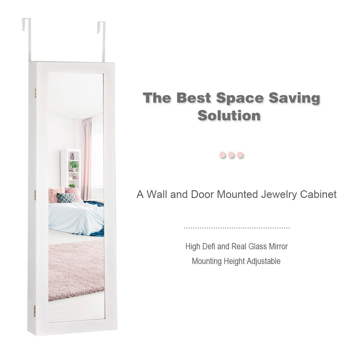 Giantex Jewelry Cabinet Armoire Door Wall Mounted, Full Length Mirror and 5 Storage Shelves for Display Bracelets Rings Cosmetics Hanging Organizer, Mirrored Storage Jewelry Cabinets Giantex