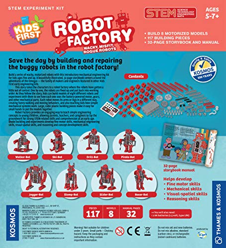Thames & Kosmos Kids First Robot Factory: Wacky, Misfit, Rogue Robots STEM Experiment Kit | Hands-on Model Building for Young Engineers | Build 8 Motorized Robots | Play & Learn with Storybook Manual Thames & Kosmos