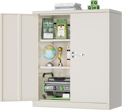 SUNCROWN Metal Storage Cabinets, 42”Locking Cabinet with Doors and Adjustable Shelves, Steel Utility Tool Garage Cabinets for Home, Office, Kitchen, Warehouse,Warm Grey