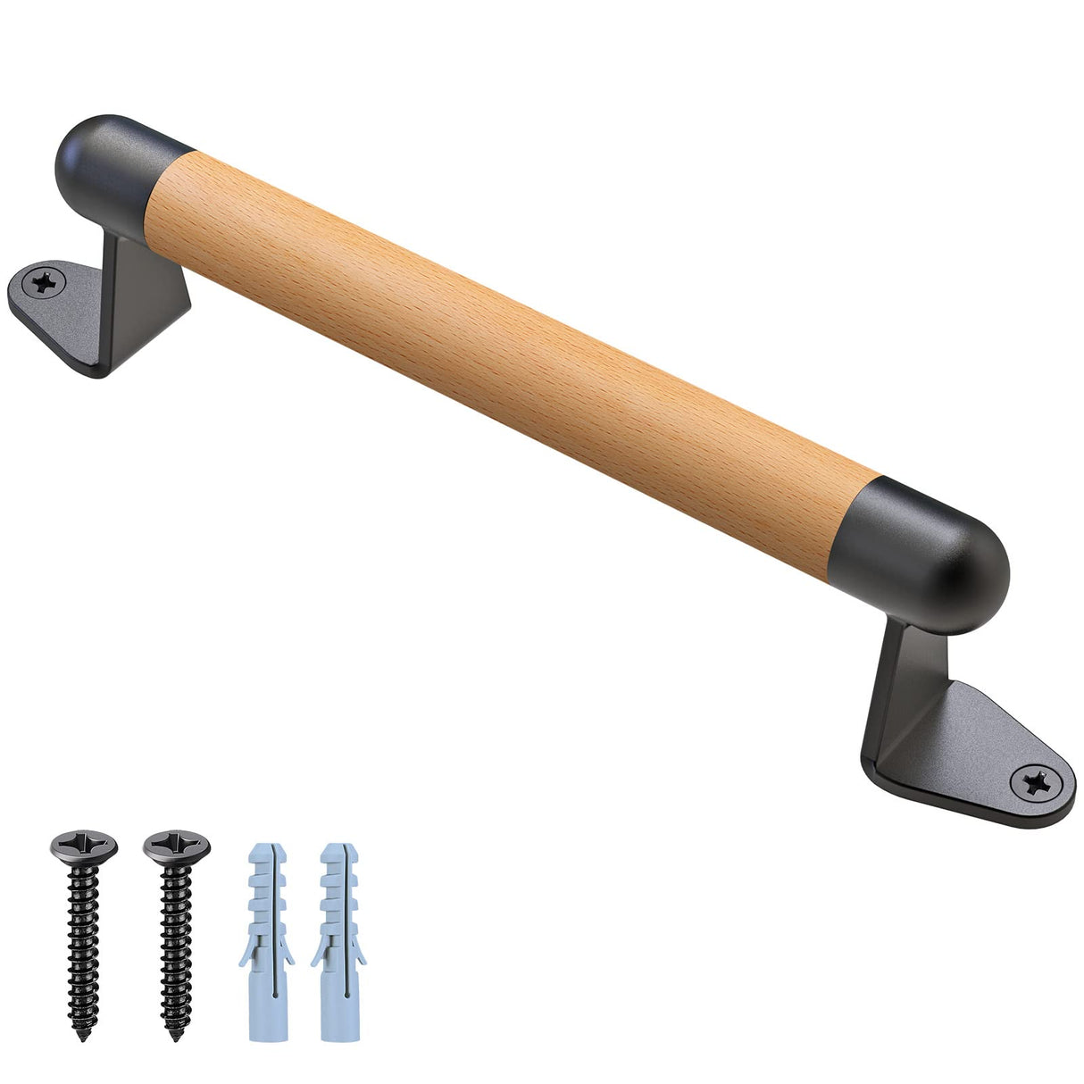 SELEWARE 12'' Barn Door Pull Handle Wood Handle w/Metal Brackets for Fence Gate Barn Door Closet Sliding Door Sheds Indoor Handrail Trays, Comfy & Long Last Using SELEWARE