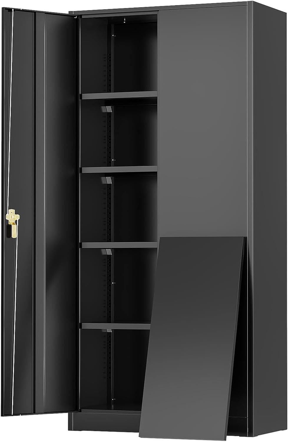 Incbruce 72” Metal Storage Cabinet, Tall Locking Steel Storage Cabinet with 2 Doors and 4 Adjustable Shelves,Lockable Storage Cabinet for Home, Office, Warehouse, Black Incbruce