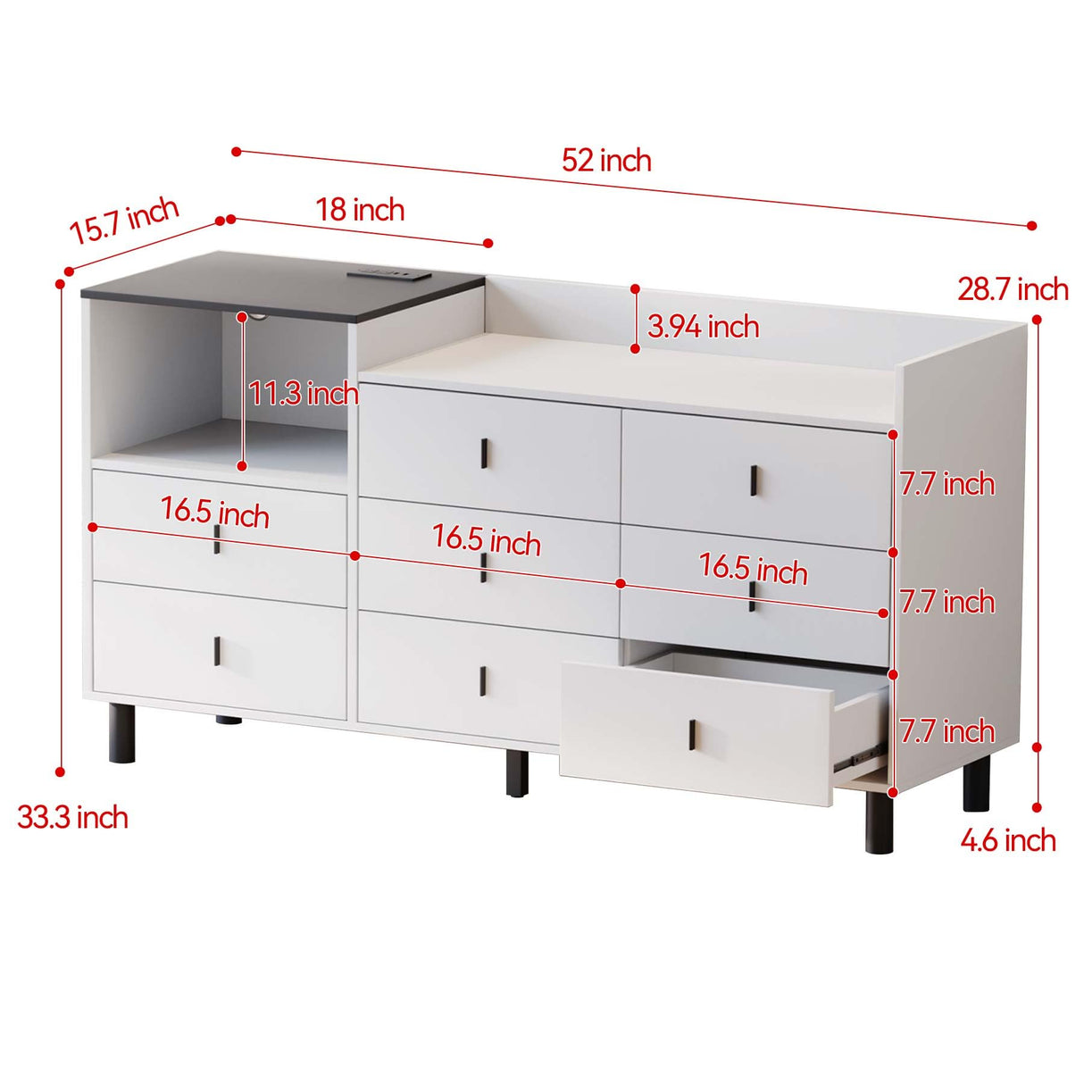 Viplive Dresser, White Dresser for Bedroom, 52 Inch Long Dresser with LED Light, Large Dressers for Bedroom, Modern Wood Dresser & Chests of Drawers, 8 Drawers Dresser for Women Girls Viplive