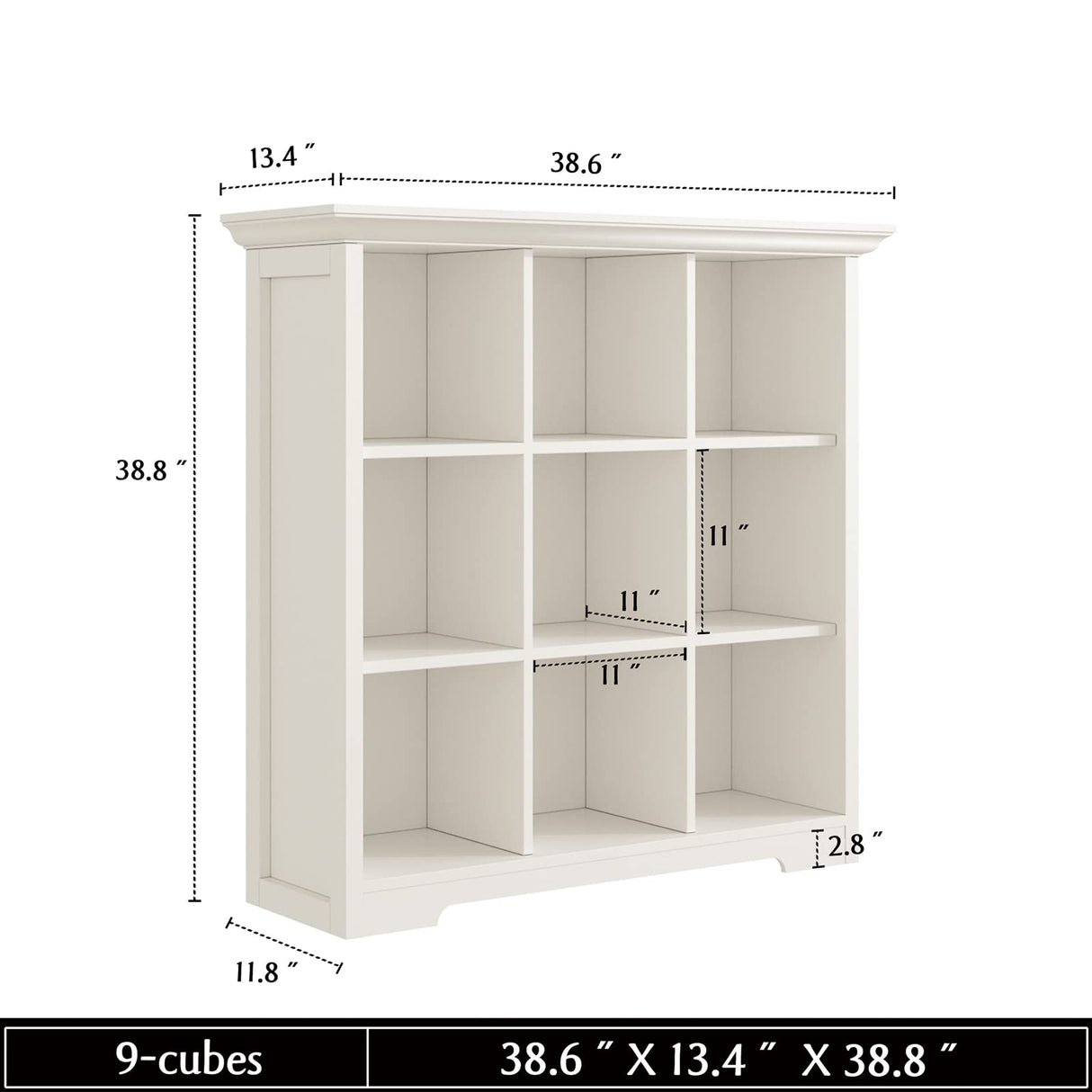 OSCHF Wooden Cube Shelf Bookcase - Modern 3 Tiers Floorstanding Open Bookshelf with Base for Home and Office, 9 Cubes Storage Cabinet, Warm White OSCHF