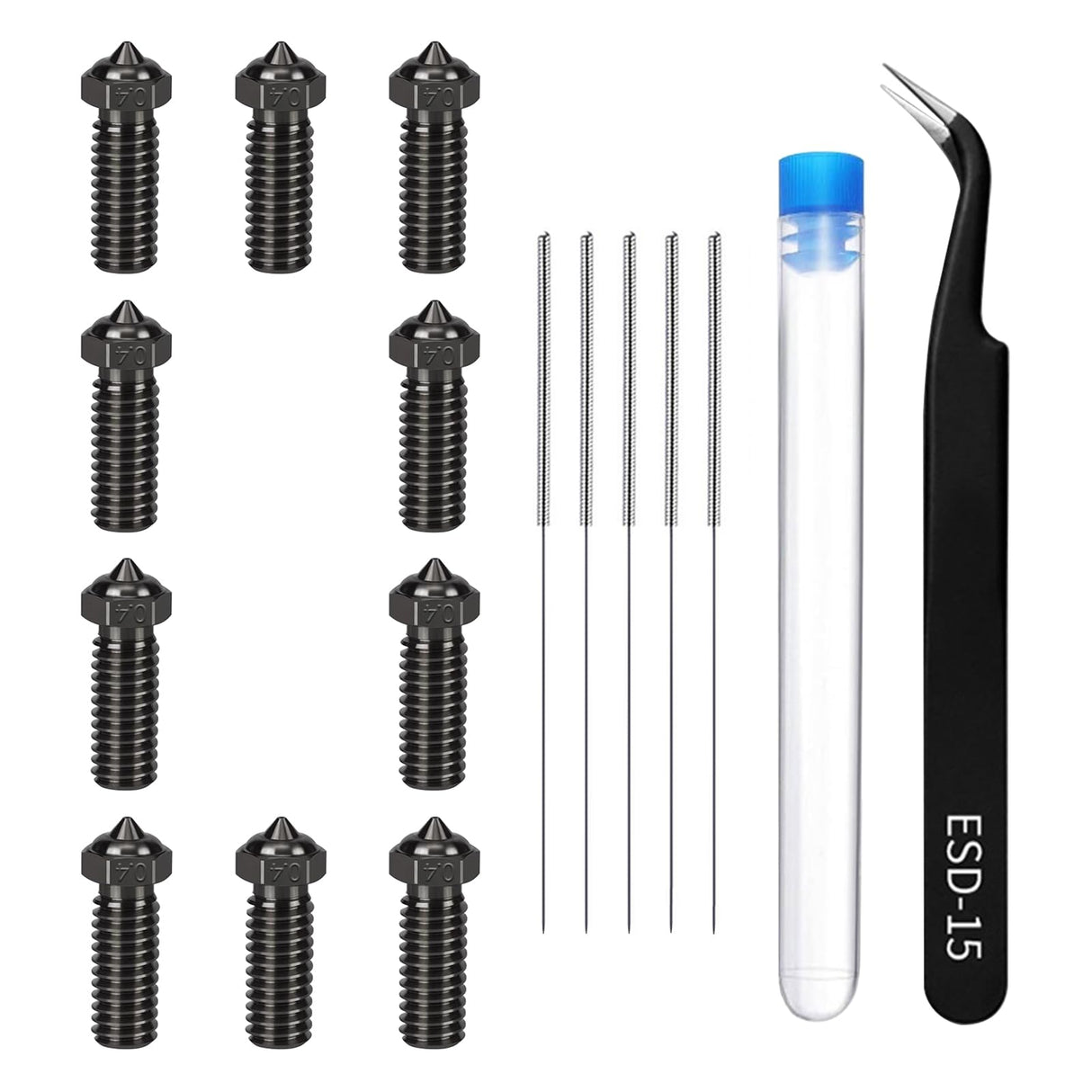 TMYPN 10PCS Volcano Hardened Steel Nozzle Kit for QIDI X-Max 3 / Q1 Pro/X-Plus 3 / X-Smart 3 3D Printer (0.4mm Nozzles*10, Cleaning Needles*5,Curved Tweezer*1) TMYPN