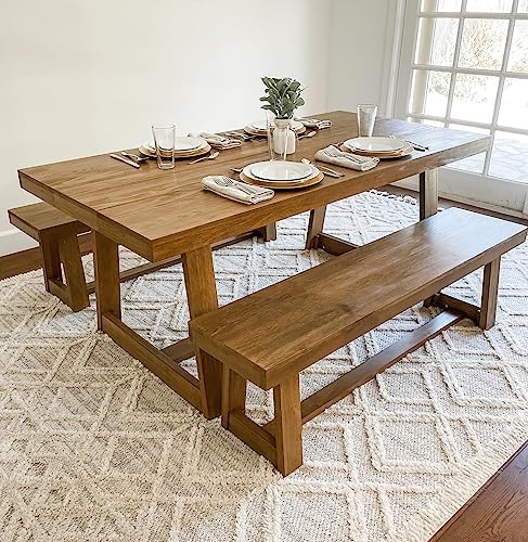 Plank+Beam 60 Inch Farmhouse Dining Bench, Solid Wood Entryway Bench, Wooden Outdoor Bench, Kitchen Dining Seat, Dining Room, Home Office, Living Plank+Beam