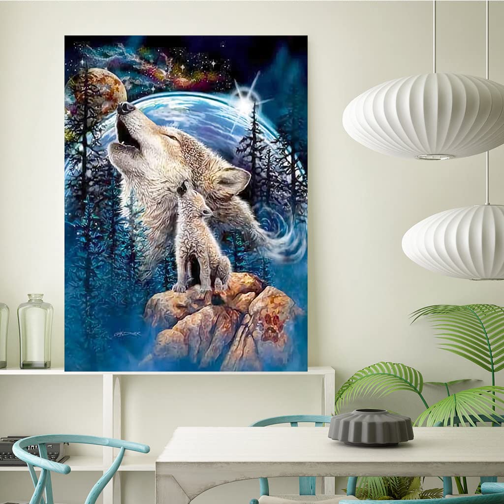 KEUASDV Diamond Painting Kits for Adults, Wolf 5D DIY Diamond Art Kits Full Drill Diamond Dots for Gift Wall Decor and Relaxation Gem Arts 12x16 inch KEUASDV
